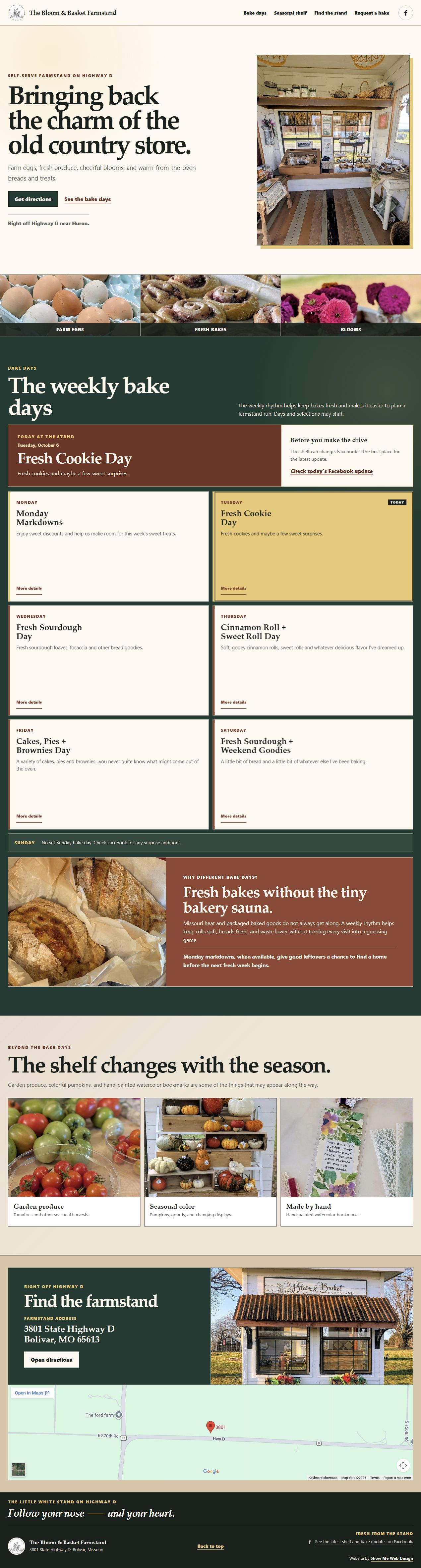 Desktop view of The Bloom & Basket Farmstand website