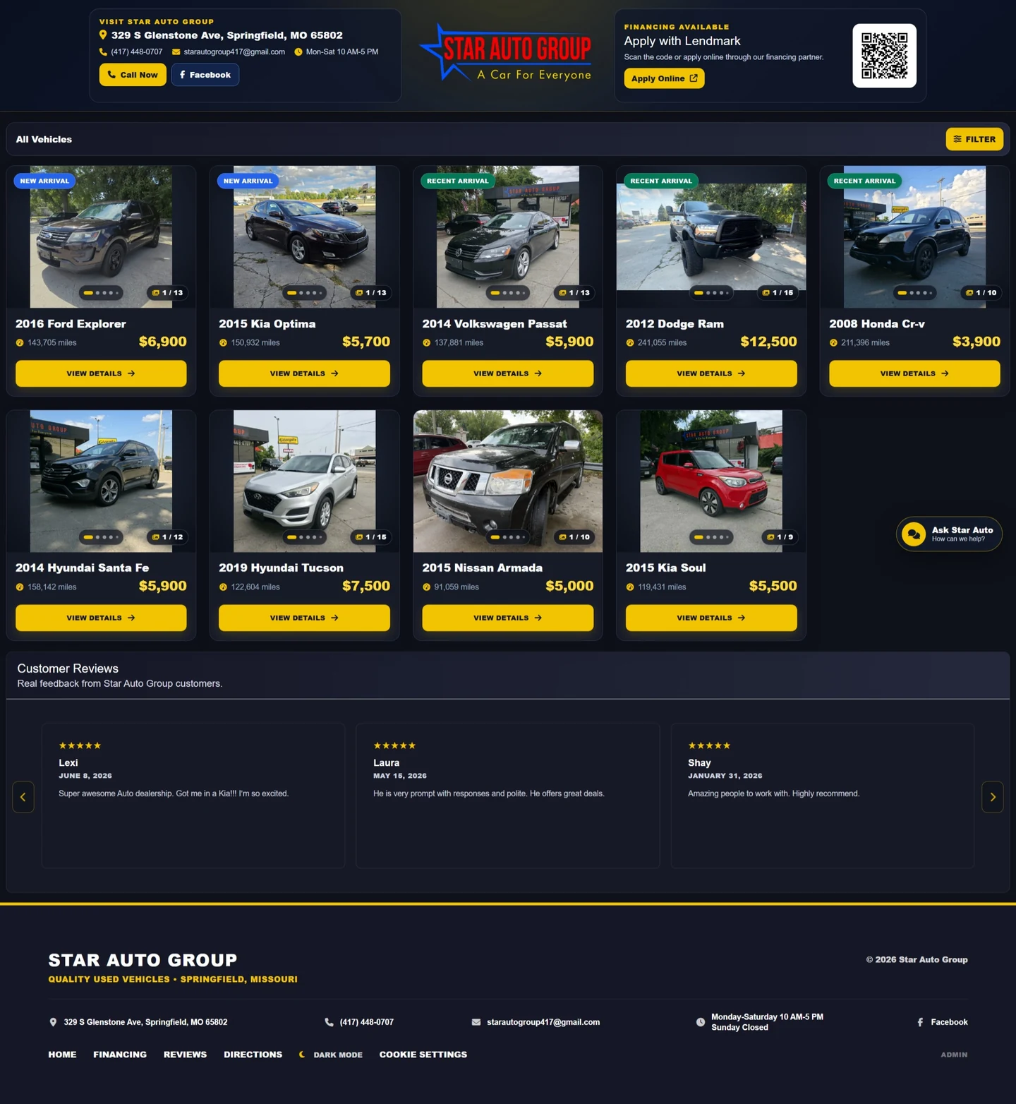 Desktop view of the Star Auto Group website