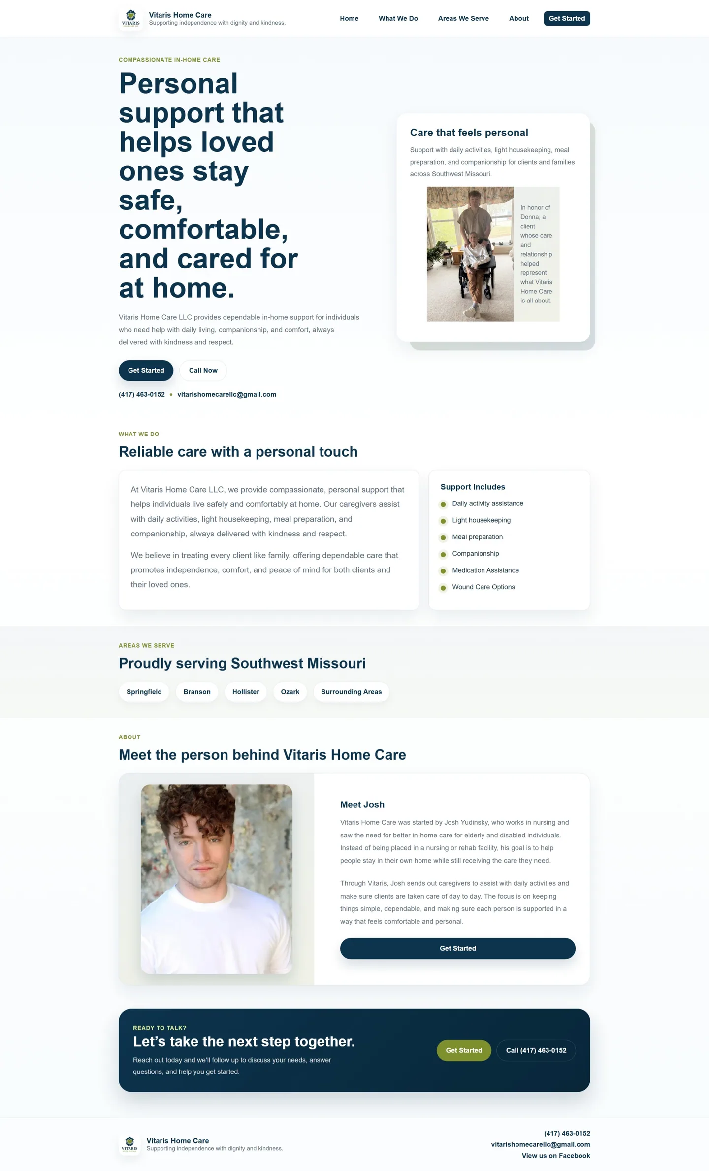 Desktop view of the Vitaris Home Care website